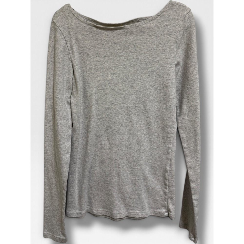 John Galt J Galt Heather Gray Boat Neck Long Sleeve Cotton Top MQ069G Z166